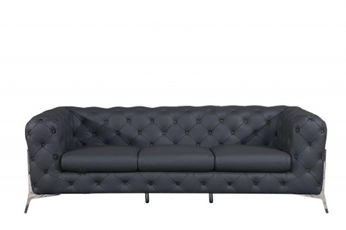 Three Piece Indoor Dark Gray Italian Leather Six Person Seating Set