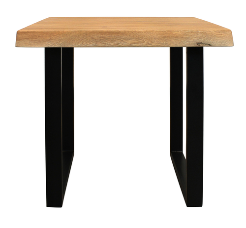 24" Black And Natural Distressed Solid Wood And Iron Square End Table