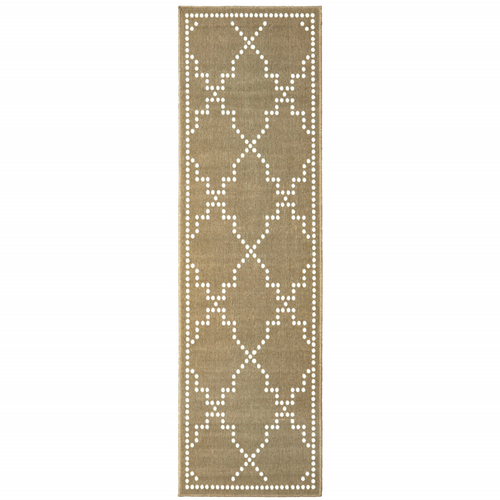 2' X 8' Tan Geometric Stain Resistant Indoor Outdoor Area Rug