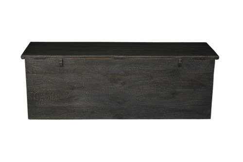 52" Black Distressed Solid Wood Carved Floral Storage Ottoman
