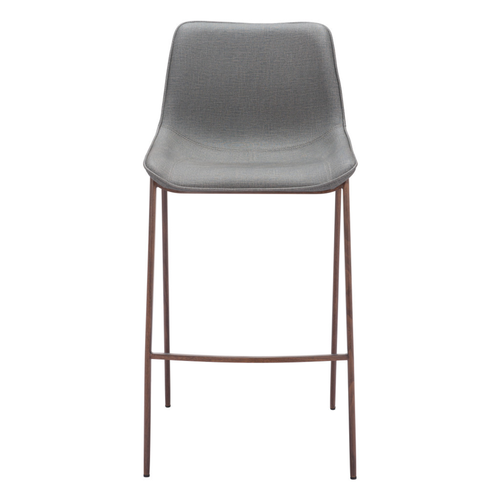 Set of Two 30" Slate Gray and Brown Faux Leather and Steel Bar Height Bar Chairs