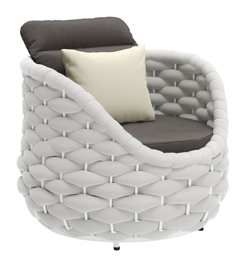 34" Gray And White Fabric Club Chair And Toss Pillow