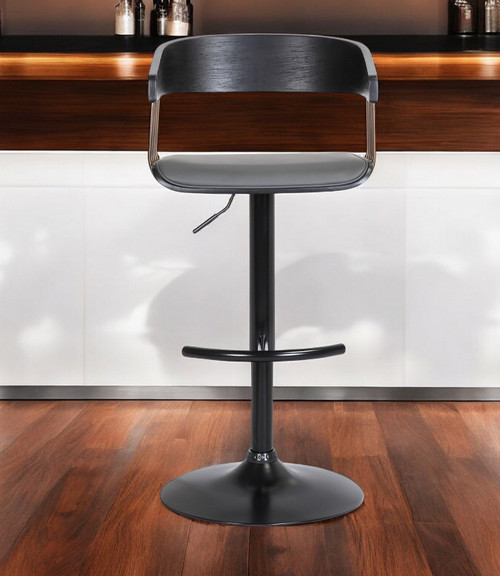 Gray and Black Faux Leather with Metal Swivel Adjustable Height Bar Chair Modern Style