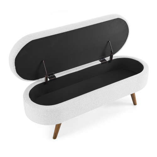 44" White and Brown Linen Upholstered Storage Bench with Flip Top