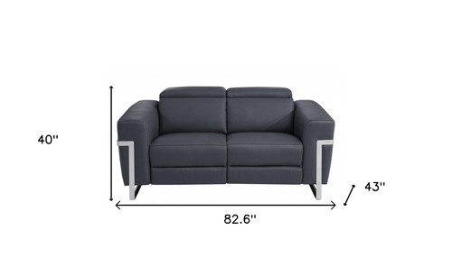 Two Piece Indoor Dark Gray Italian Leather Five Person Seating Set Modern Style