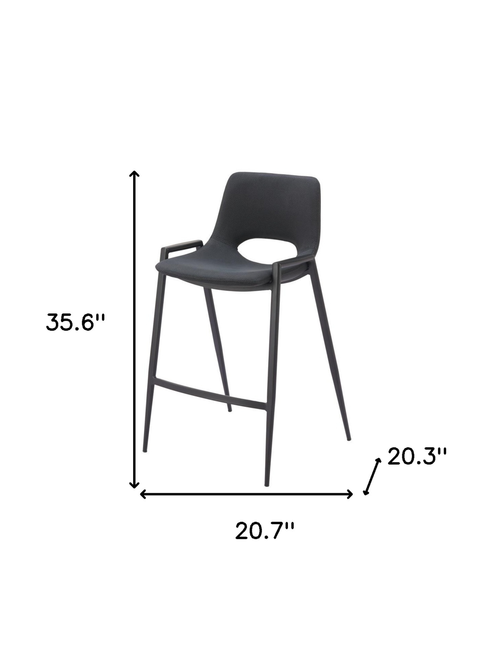 Set of Two 26" Black Faux Leather And Steel Low Back Counter Height Bar Chairs