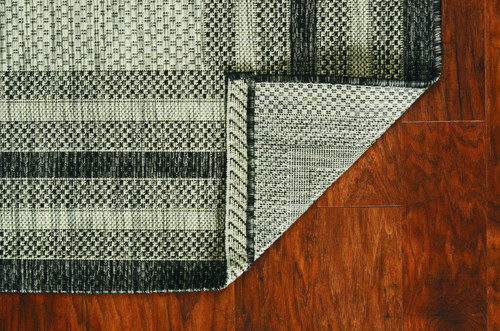 Homeroots Home Decor 8'x11' Grey Machine Woven UV Treated Bordered Indoor Outdoor Area Rug