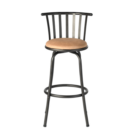 Set of Three Khaki and Black Suede Faux Leather and Iron Low Back Adjustable Height Swivel Bar Chairs