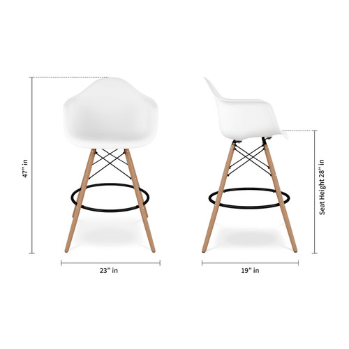 28" White And Brown Heavy Duty Plastic And Solid Wood Low Back Counter Height Bar Chair