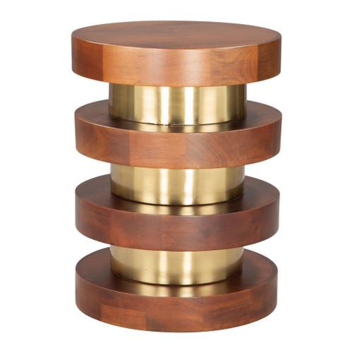 20" Brown and Gold Solid Wood and Iron Round Pedestal End Table