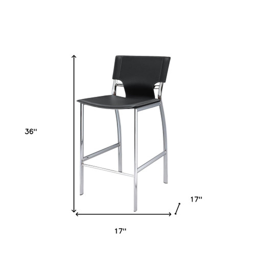 Set of Two 25" Gray and Silver Faux Leather and Metal Low Back Counter Height Bar Chairs