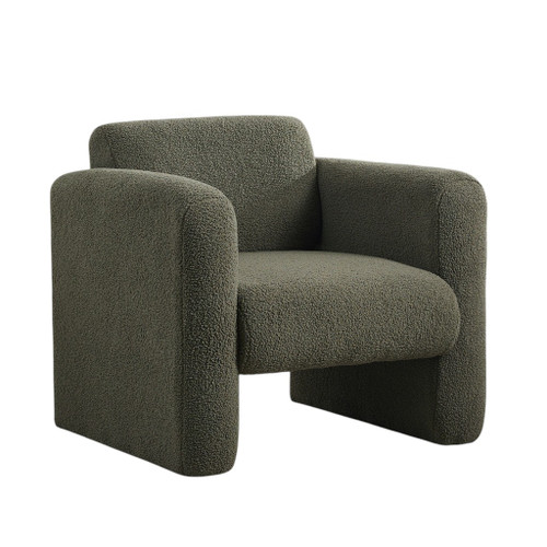 31" Olive Green Boucle Upholstered Arm Chair And Toss Pillow