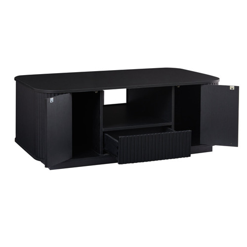 47" Black Wood Oval Block Coffee Table With Storage
