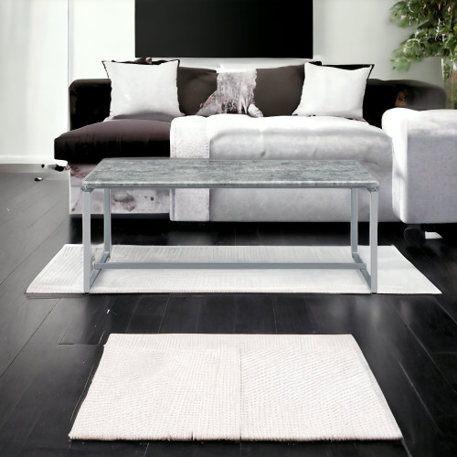 47" Gray and Silver PVC Veneer And Metal Sled Coffee Table