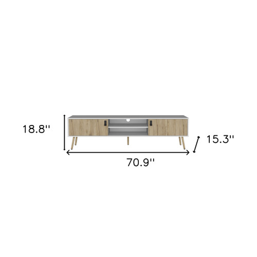 71" White And Beige Enclosed And Open Storage TV Stand