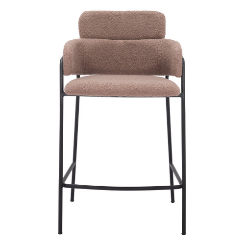 Set of Two 26" Brown and Black Faux Shearling and Steel Counter Height Bar Chairs