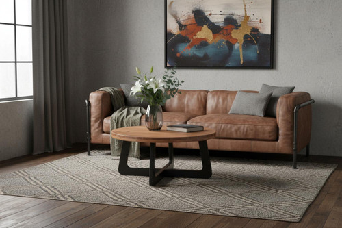 Solid Wood And Iron Round Cross Legs Coffee Table