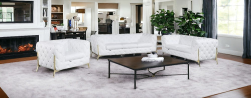 Three Piece Indoor White Italian Leather Six Person Seating Set