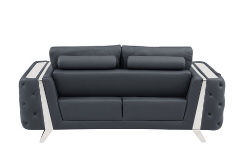 Two Piece Indoor Dark Gray Italian Leather Five Person Seating Set Decor