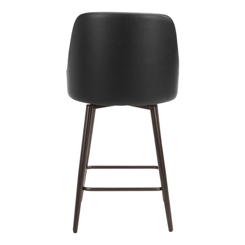 26" Black And Bronze Faux Leather And Steel Counter Height Swivel Bar Chair