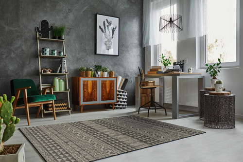 8' Charcoal Southwestern Indoor Outdoor Area Rug