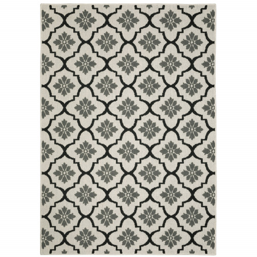 5' X 7' Beige Geometric Stain Resistant Indoor Outdoor Area Rug