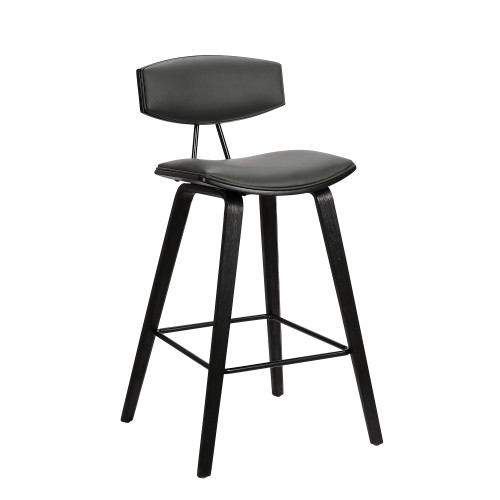 26" Gray and Black Faux Leather and Iron Low Back Counter Height Bar Chair