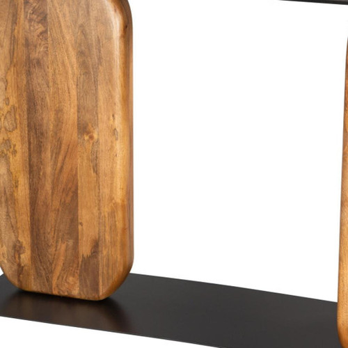 43" Black and Brown Genuine Marble and Solid Wood Solid Console Table