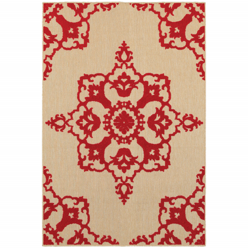 8' X 11' Red Oriental Stain Resistant Indoor Outdoor Area Rug