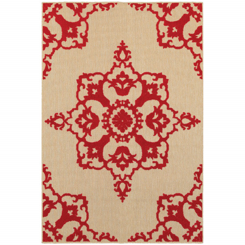 Homeroots Sand Oriental Outdoor Stain Resistant Indoor Outdoor Area Rug 8' x 11'