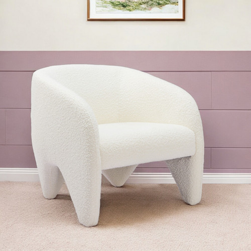 30" White Faux Shearling And Upholstered Arm Chair