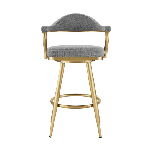 26" Gray and Gold Fabric and Stainless Steel Counter Height Swivel Bar Chair