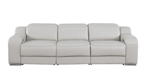 103" Light Gray Italian Leather Reclining USB Sofa