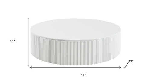 47" White Wood Round Drum Coffee Table