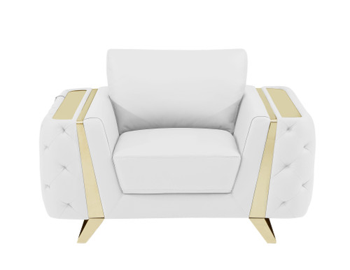 50" White And Gold Genuine Leather Club Chair