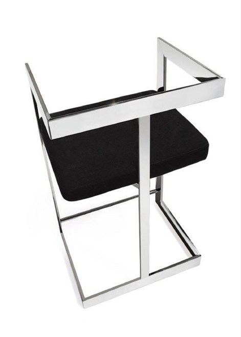 26" Black and Silver Velvet and Stainless Steel Low Back Counter Height Bar Chair