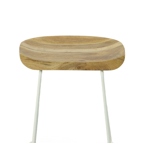 Set of Two 25" Natural and White Solid Wood and Steel Backless Counter Height Bar Chairs