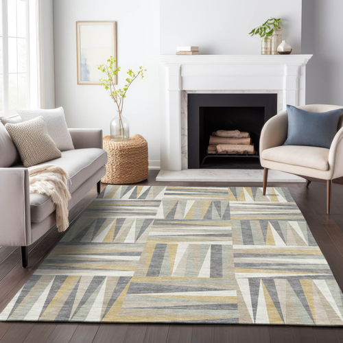 9' X 12' Beige Gray And Ivory Geometric Washable Indoor Outdoor Area Rug
