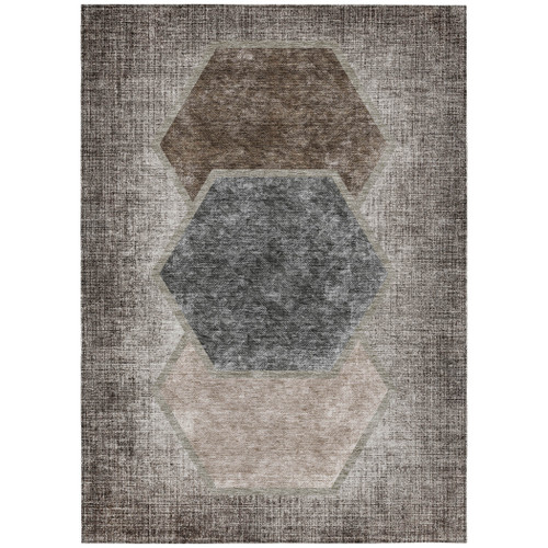 8' X 10' Chocolate And Taupe Geometric Washable Indoor Outdoor Area Rug