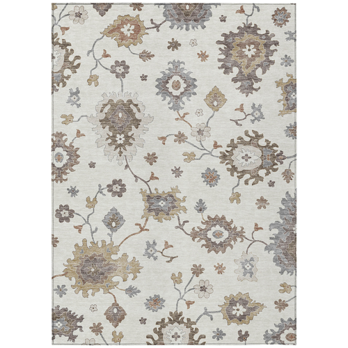 8' X 10' Ivory Gray And Taupe Floral Washable Indoor Outdoor Area Rug