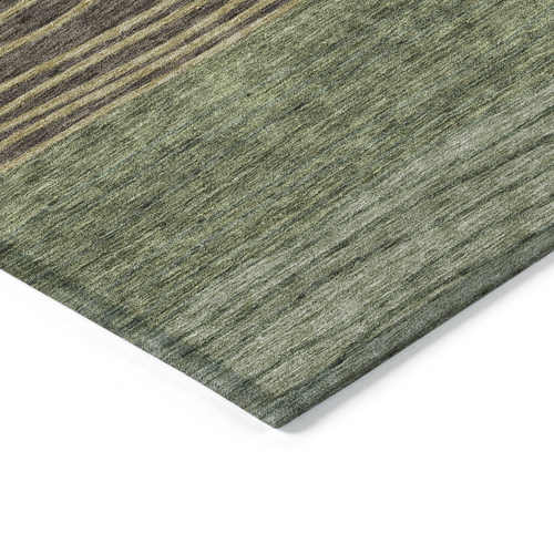 10' X 14' Olive Green And Chocolate Striped Washable Indoor Outdoor Area Rug