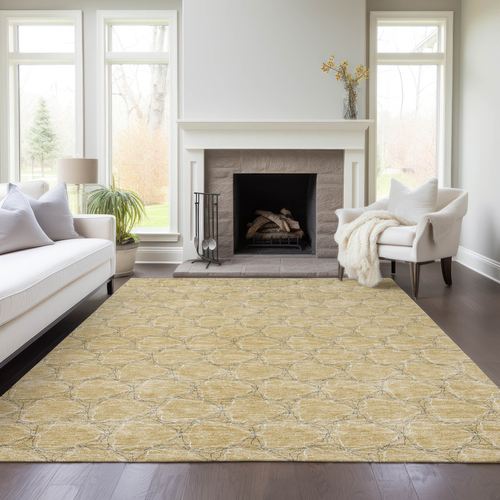 8' X 10' Wheat And Gray Geometric Washable Indoor Outdoor Area Rug