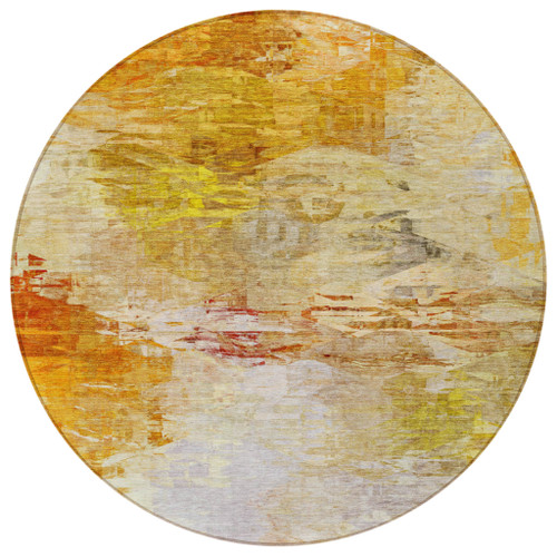 8' Orange Copper And Terra Cotta Round Abstract Washable Indoor Outdoor Area Rug