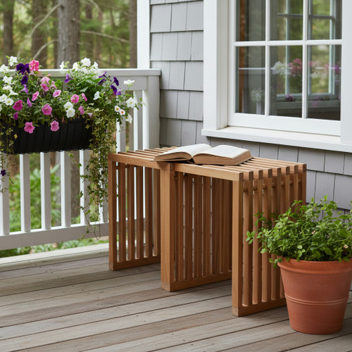 27" Natural Solid Wood Extendable Indoor Outdoor Bench