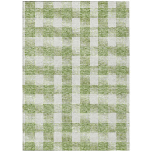 9' X 12' Artichoke Green And Gray Plaid Washable Indoor Outdoor Area Rug