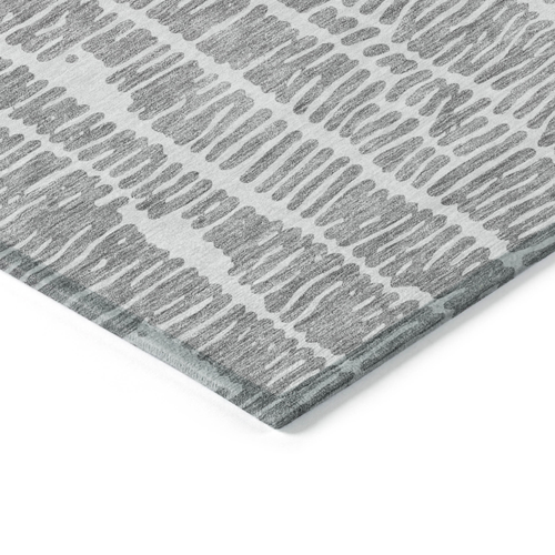 8' Gray And Ivory Round Abstract Washable Indoor Outdoor Area Rug