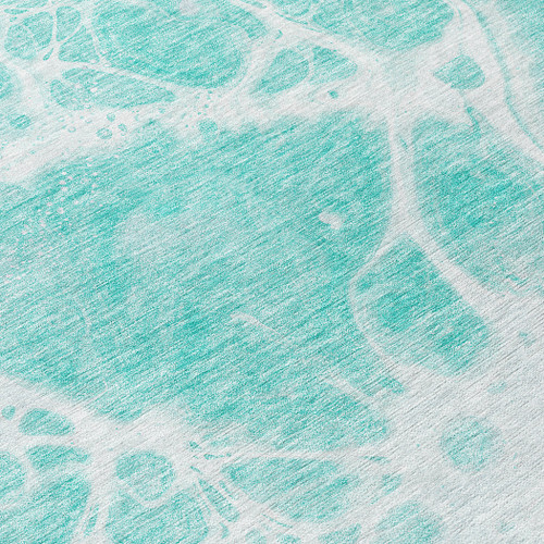 8' Aqua Teal Blue And Ivory Round Nautical Washable Indoor Outdoor Area Rug