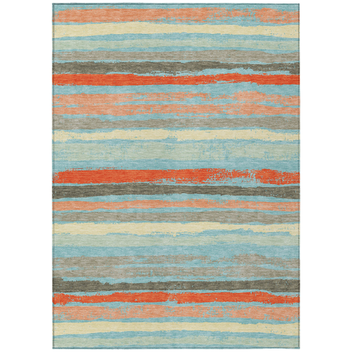 8' X 10' Sky Blue Pink And Gray Striped Washable Indoor Outdoor Area Rug