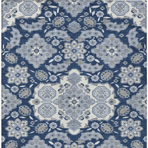 8' X 10' Blue Ivory And Gray Medallion Washable Indoor Outdoor Area Rug