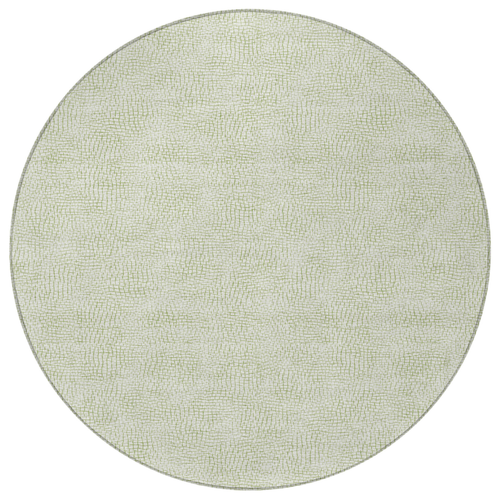 8' Artichoke Green And Ivory Round Geometric Washable Indoor Outdoor Area Rug